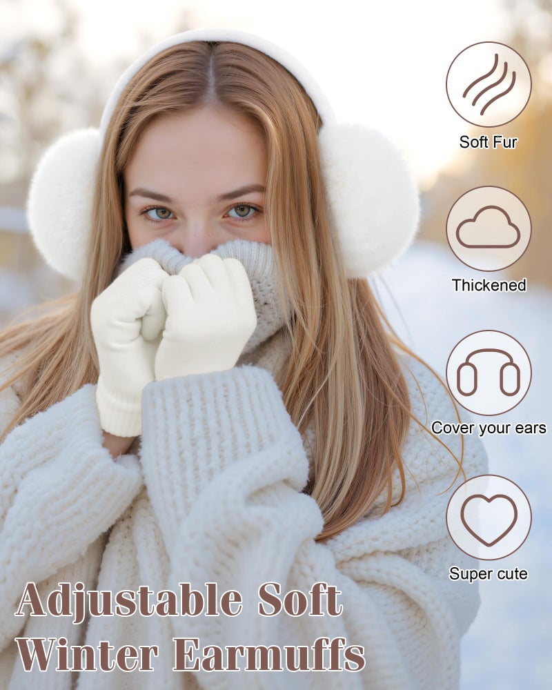 YSense Winter Earmuffs Ear Warmers for Women Fur Adjustable Foldable Ear Muffs Gloves White Earmuffs Gifts - Image 3